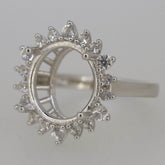 Sterling Silver Semi Mount Ring Setting OV 14x12mm W/ Halo White Topaz DK206 - Syzjewelry